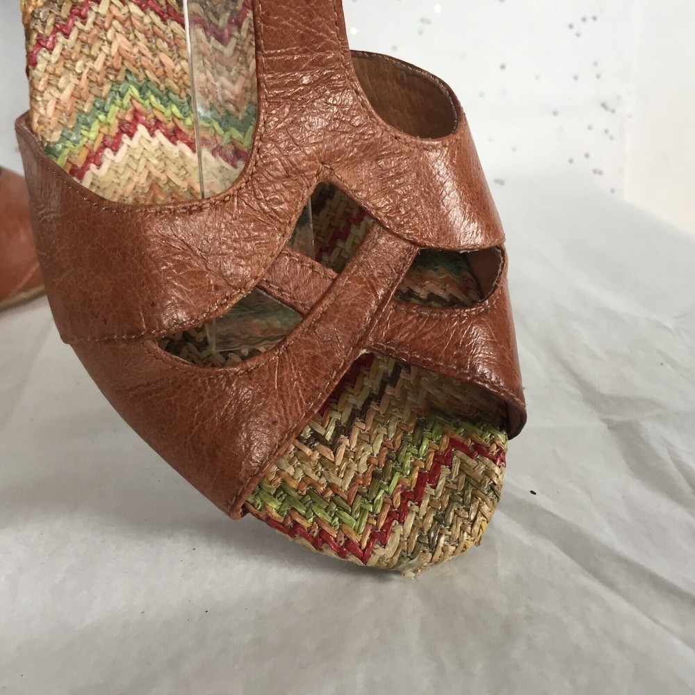 Miz Mooz Tan LeatherT strap Retro Cone Heel Sandal Fun Zig Zag insole - Size 8 - Picture 10 of 11